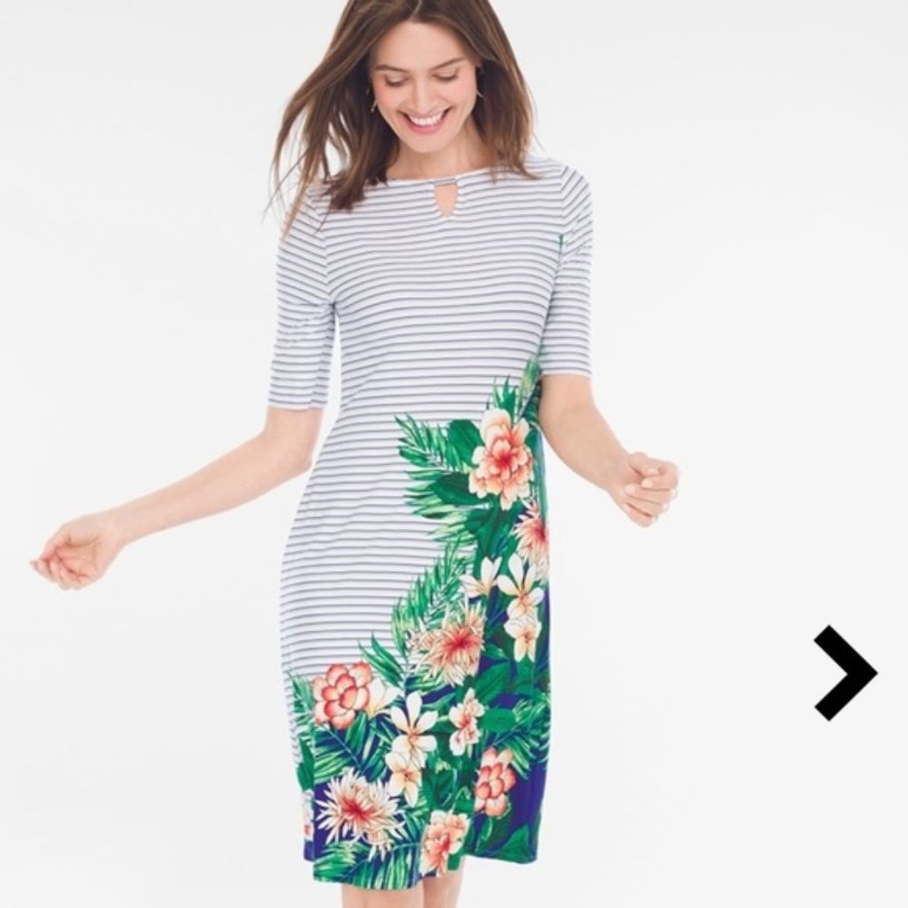 Chico's Paradise Palm Keyhole Dress Sz 3P (XL/16)